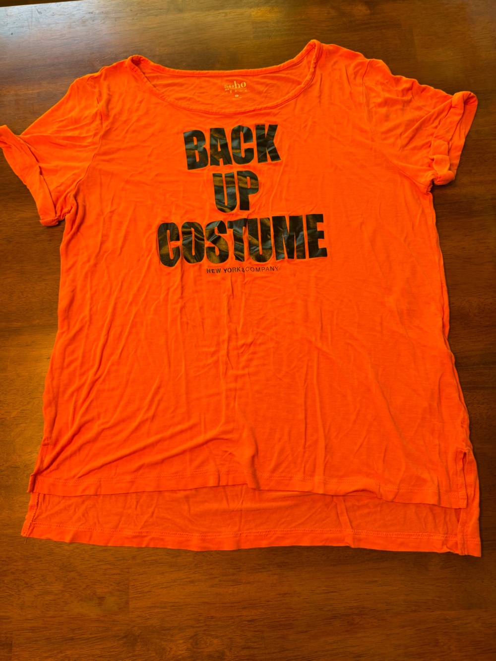 New York & Company Orange Graphic Tee - "Back Up Costume" Size XL